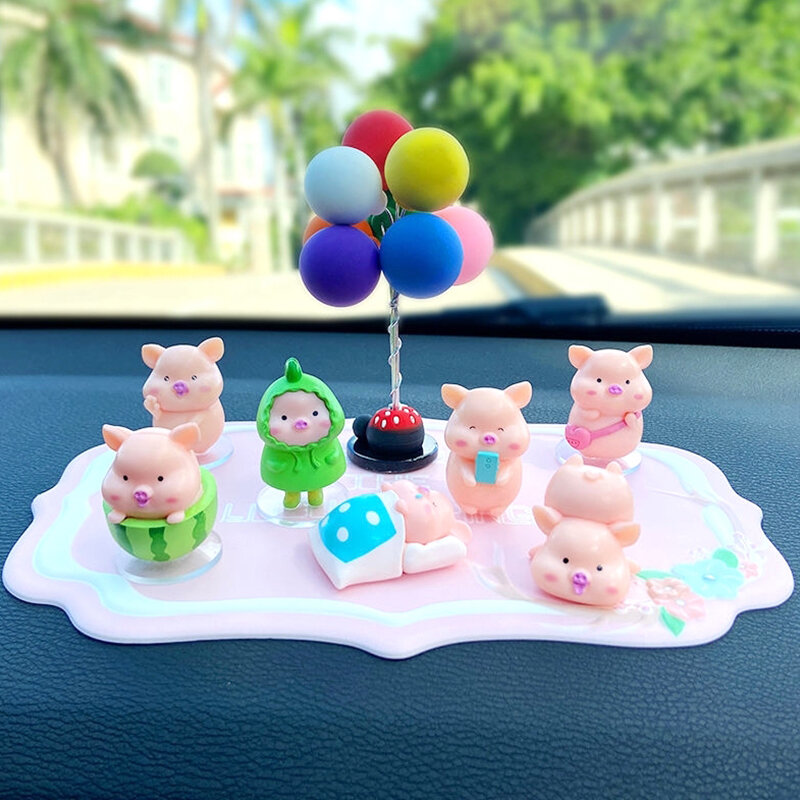 Bonita figura de hucha rosa, adornos de Micro paisaje con soporte, hucha de escritorio, decoración montada en vehículo, modelo de casa de muñecas, juguetes en miniatura