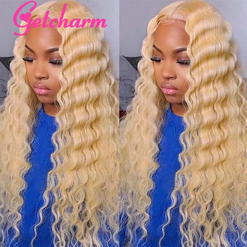 613 Blonde Deep Wave Frontal Wig 13x4 13x6 360 Transparent Lace Frontal Wig 4x4 Closure Malaysian Curly Human Hair Wig for Women