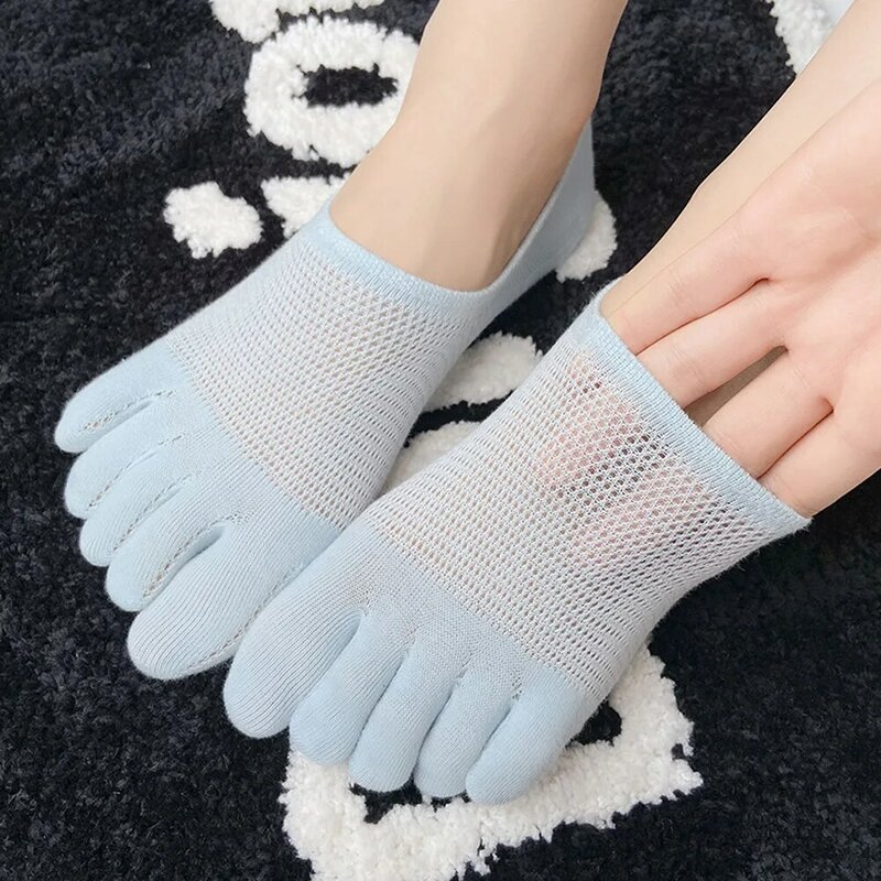 Calcetines tobilleros transpirables para mujer, medias de cinco dedos, malla hueca, absorbente de sudor, 1 par
