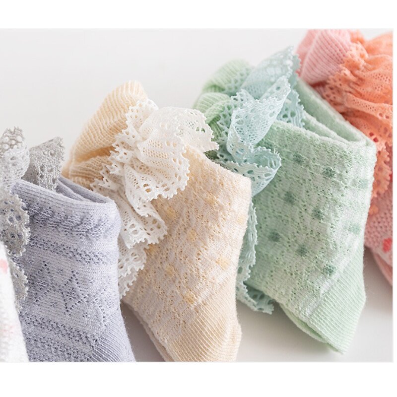 Calcetines de malla de encaje para bebé de 0 a 5 años, medias de princesa suaves, coloridas y transpirables para el hogar