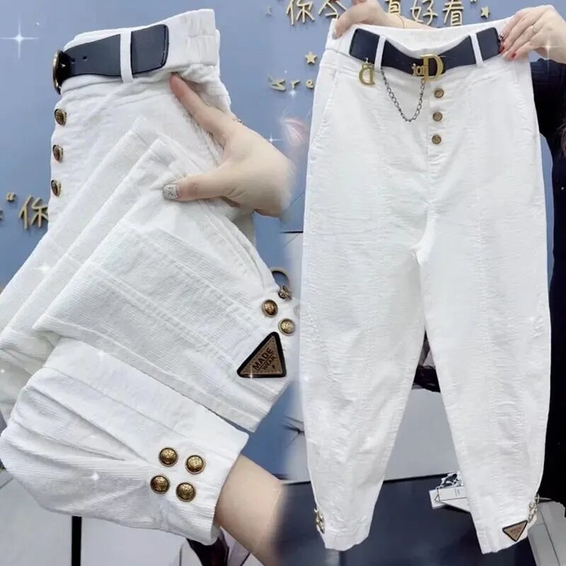 Celana korduroi wanita, celana Harem wanita korduroi hangat tebal warna polos musim gugur musim dingin 2023, celana kasual longgar model Korea
