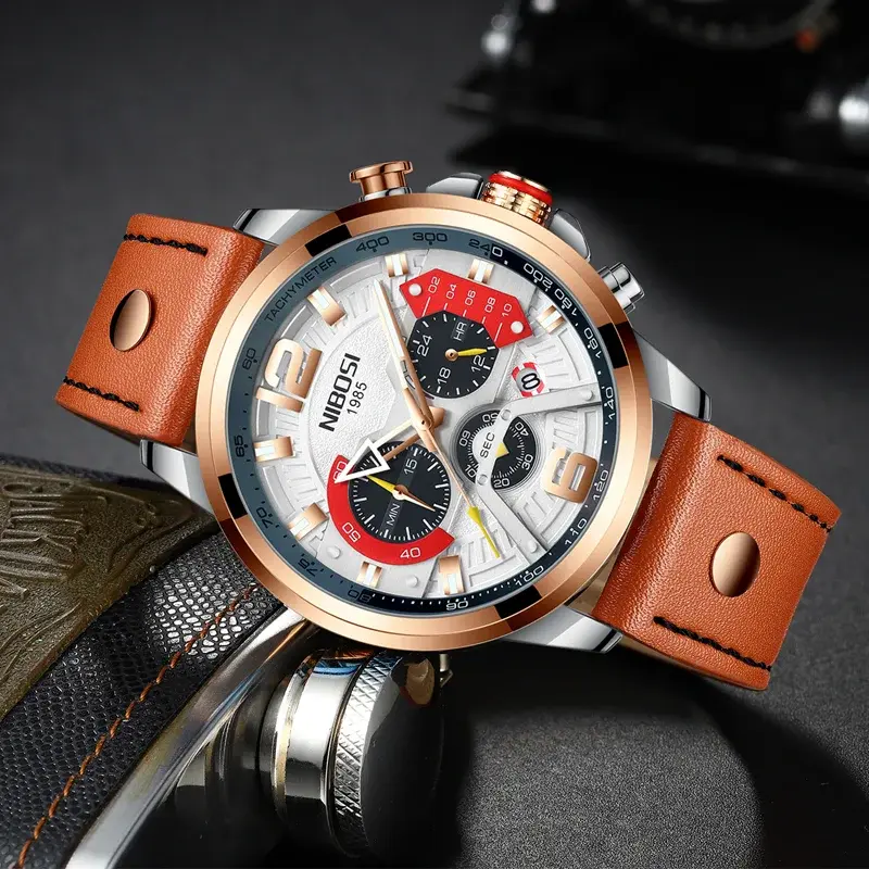 Męski zegarek sportowy NIBOSI luksusowa marka luksusowa chronograf męski ogląda skórzany wojskowy duże zegarek na co dzień Relogio Masculino