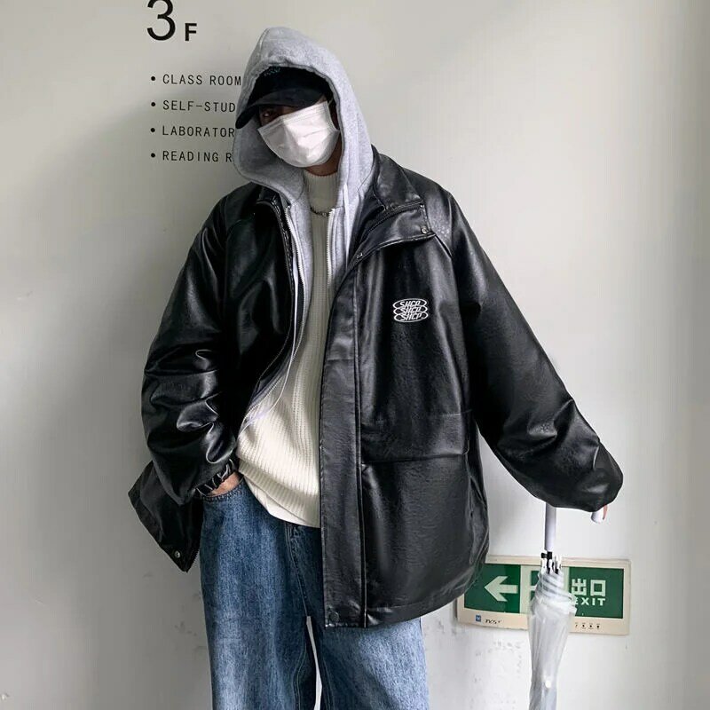 Зимняя Повседневная модная универсальная Модная брендовая мужская теплая куртка мужская кожаная парка с капюшоном и надписью корейские мужские куртки с подкладкой