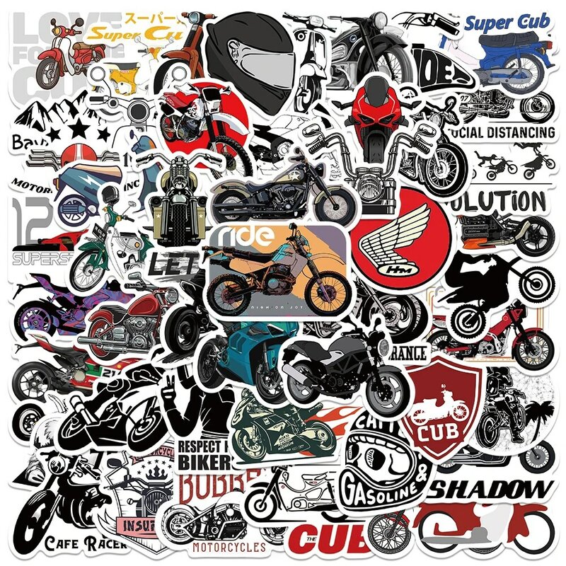 50pcs Retro Motorcycle Stickers Fashion Cool Decals Laptop Luggage Skateboard Bicycle Cars Helmet Scrapbook Graffiti Stickers