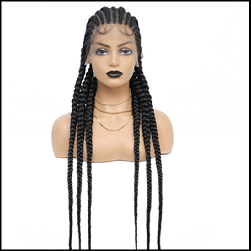 1B черный Плетеный парик, кружевной передний парик с детскими волосами, химическое волокно, шестижильные плетеные волосы