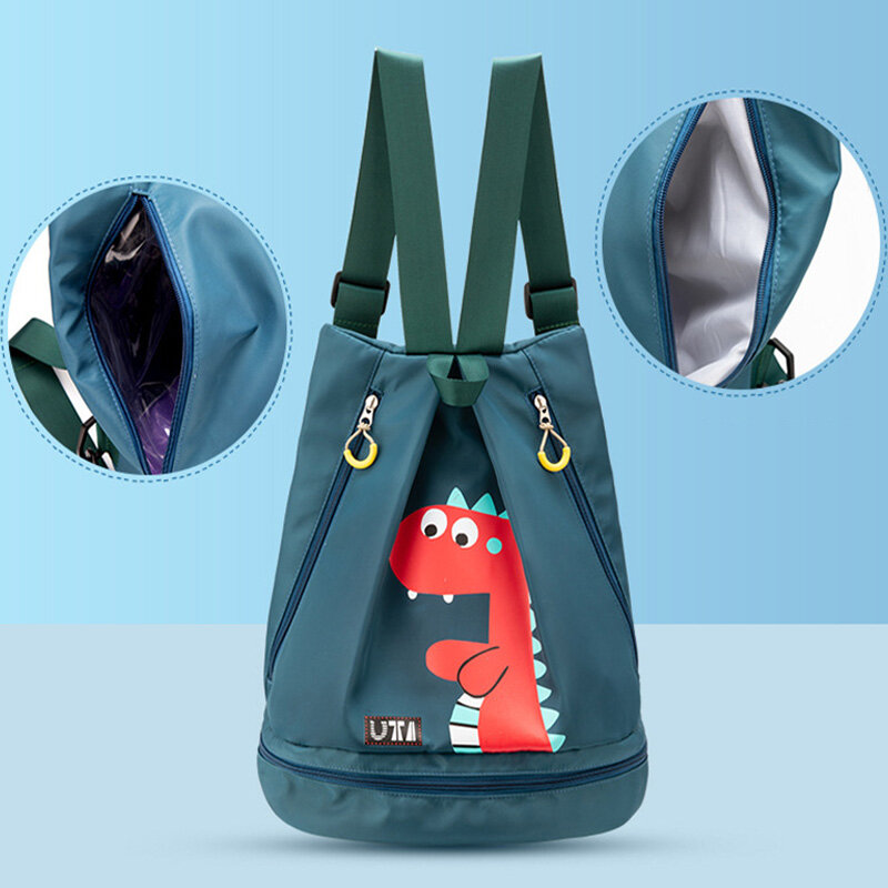 Bolsa de natación impermeable para niños, mochila de nailon con dibujos animados para la playa, bolsa de viaje húmeda y seca con zapatos independientes