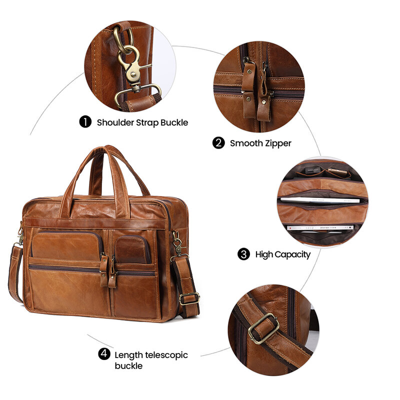 Genuine Leather Men‘s’ Briefcase Laptop Casual Business Tote Bags Shoulder Crossbody Bag Men's Handbags Large Travel Bag
