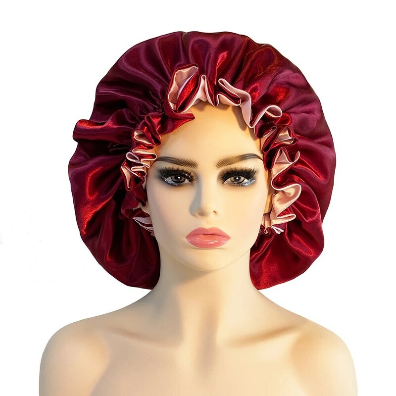 Topi Satin Wanita Mode Dua Lapisan Topi Besar Sutra untuk Wanita Topi Tidur Bungkus Kepala Aksesori Penata Rambut