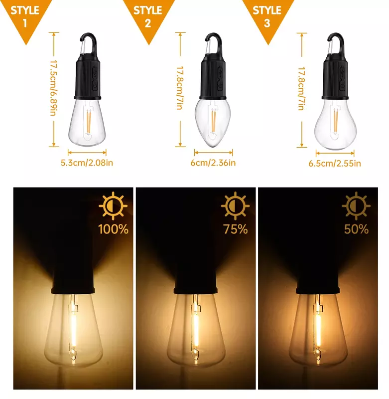 مصباح تخييم LED قابل لإعادة الشحن USB ، مصباح E5 ، مصباح mAh ، نوع C ، مقاوم للماء ، مصباح عمل ، مصباح خيمة مع خطاف ، 3 أوضاع ، إضاءة خارجية
