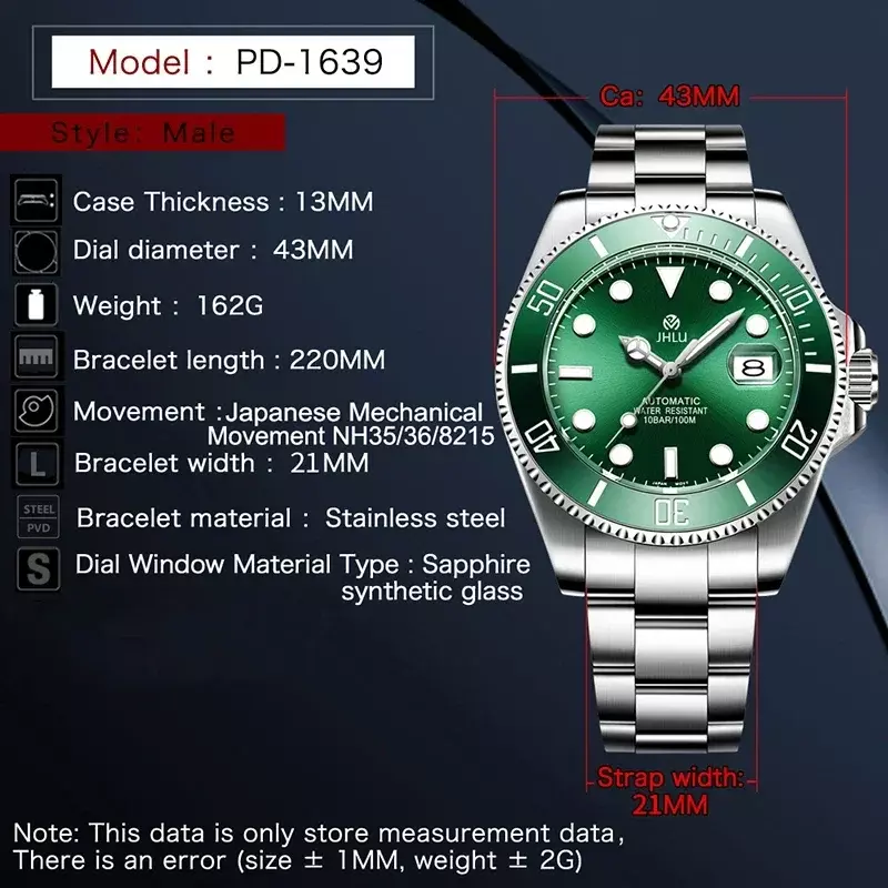 Relógio de pulso mecânico automático para homens Sapphire Glass Watch, Luxury Ceramic Bezel, RolexSubmariner, SSSS SS, Novo, 24