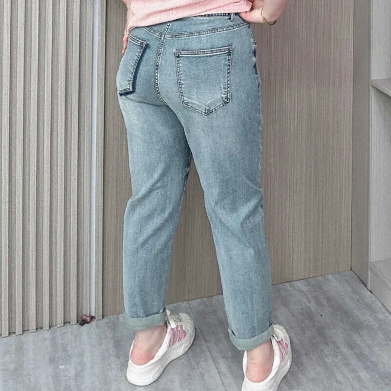 Женские джинсы с высокой талией, весенне-летние эластичные тонкие брюки-султанки до щиколотки, 2024