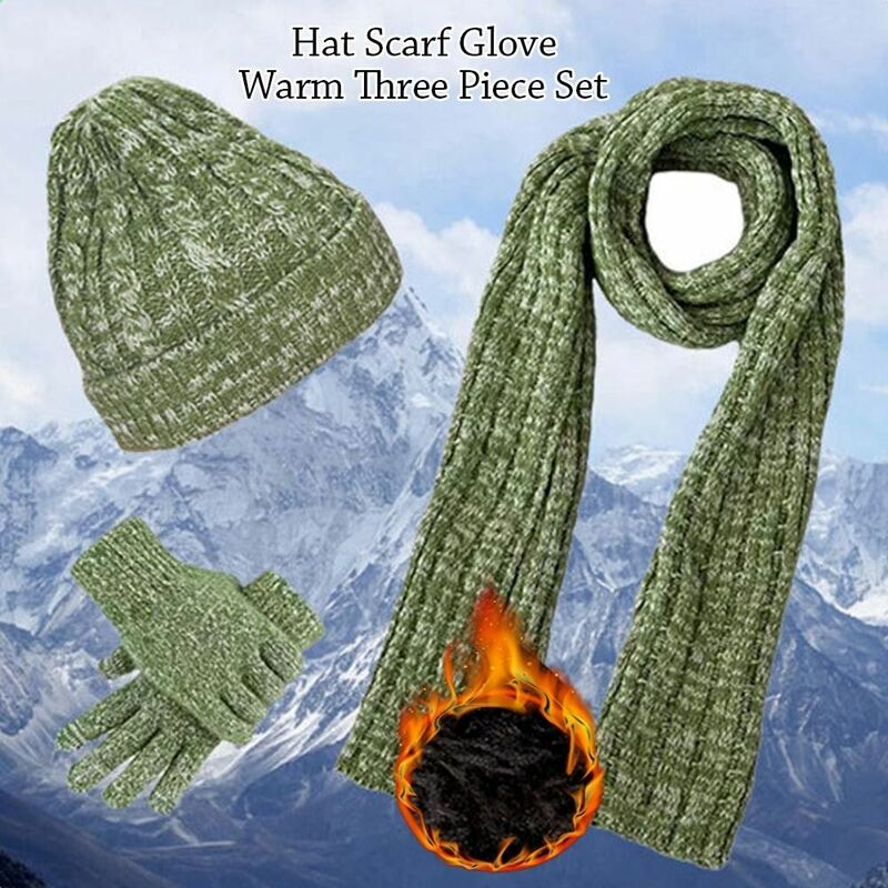 3Pcs/Set Neck Protection Knitted Hat Winter Soft Windproof Scarf Gloves Set Warm Outdoor Scarf Cap Men Women