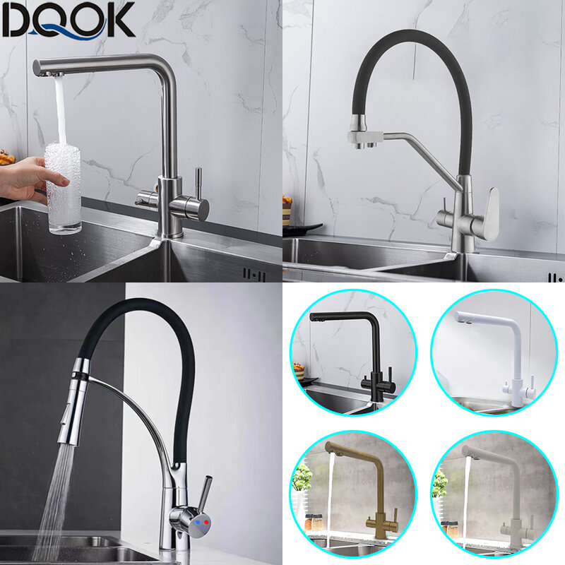 Смеситель для питьевой воды DQOK с фильтром, кран для очистки кухни, смеситель с двумя ручками для кухонной раковины