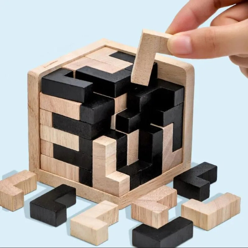 Puzzle cube 3D en bois pour enfants, jouet créatif à emboîtement Luban, cerveau IQ Beaumont, jeu d'apprentissage précoce, cadeau pour enfants, lettre 54T