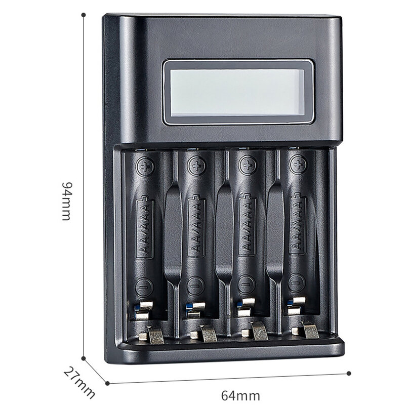 Carregador USB Independente para Baterias Recarregáveis, Display LCD, AA, AAA, NI-MH, NI-CD, 1.2V, 4 Slots