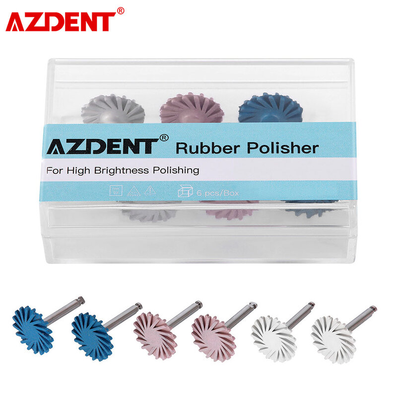 AZDENT 6 teile/schachtel Dental Gummi Polierer Composite Harz Polieren Diamant System RA Disc Kit 14mm Rad Diamant Spirale Flex pinsel
