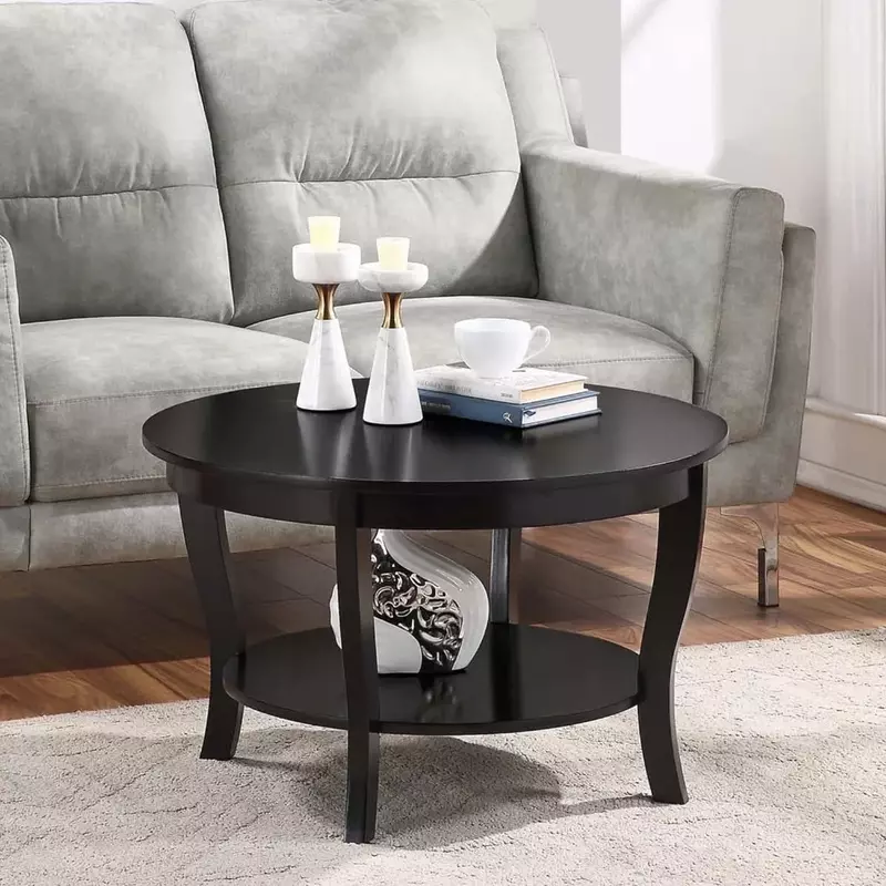 Круглый Кофейный столик с полками и двумя просторными полками, черный, цвет