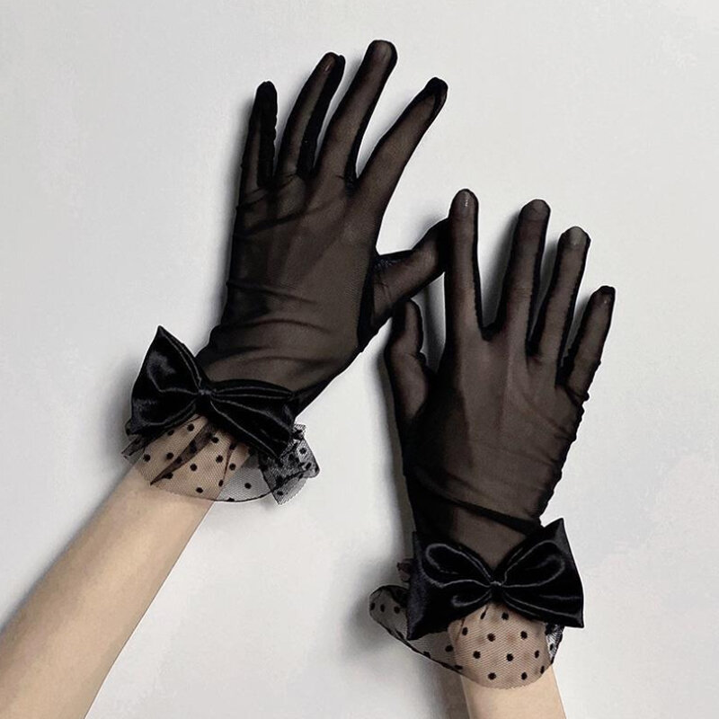 Женские черные летние перчатки для вождения с защитой от УФ-лучей, сетчатые перчатки, кружевные варежки, модные кружевные перчатки с закрытыми пальцами для девушек