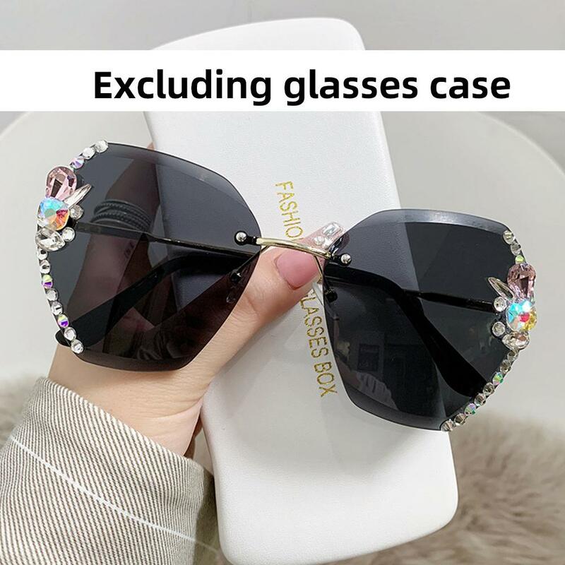 Luksusowy projekt marki Vintage bez oprawek okulary przeciwsłoneczne ze strasami kobiety mężczyźni moda soczewki gradientowe odcienie okularów przeciwsłonecznych dla kobiet