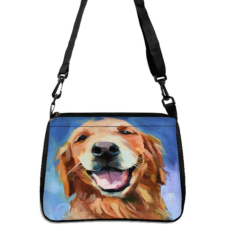Tas selempang anak anjing tersenyum cetak cat air, tas bahu modis, tas bahu cetak dua sisi tas kasual harian Bag5.21