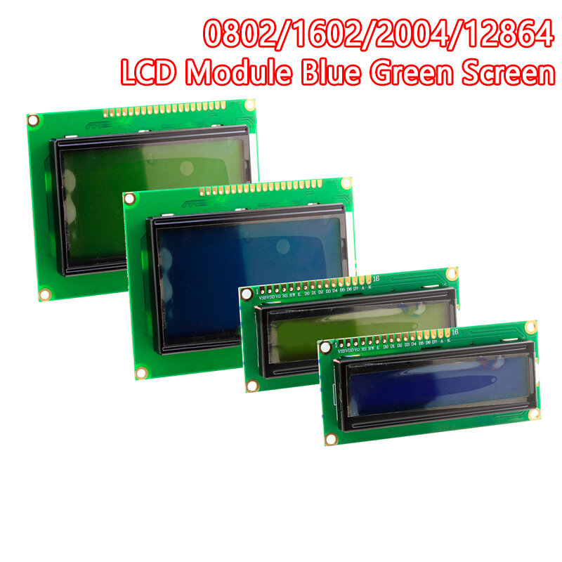 Módulo LCD para Arduino, pantalla verde y azul, interfaz PCF8574T IIC I2C, 0802, 1602, 2004, 12864, caracteres UNO R3 Mega2560