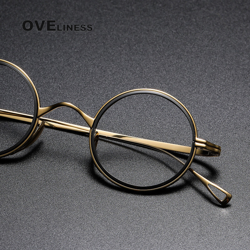 Montura de gafas de titanio y acetato para hombre y mujer, gafas ópticas para miopía, graduadas, redondas, Vintage, coreanas