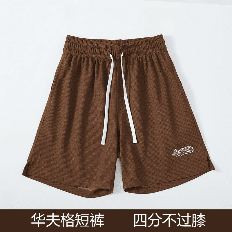 Summer Waffle Sports Quarter Pants Thin loose American embroidered basketball shorts Running casual straight leg for men