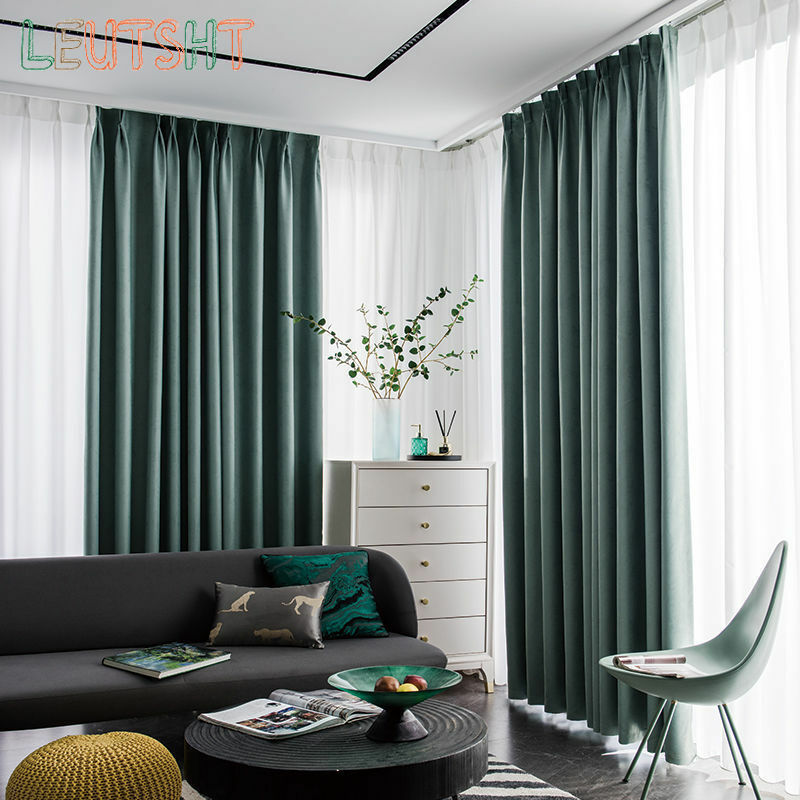 New Modern Curtains for Living Room Bedroom Nordic Light Luxury Pure Color Blackout  Study Balcony Curtain Window Custom Sale