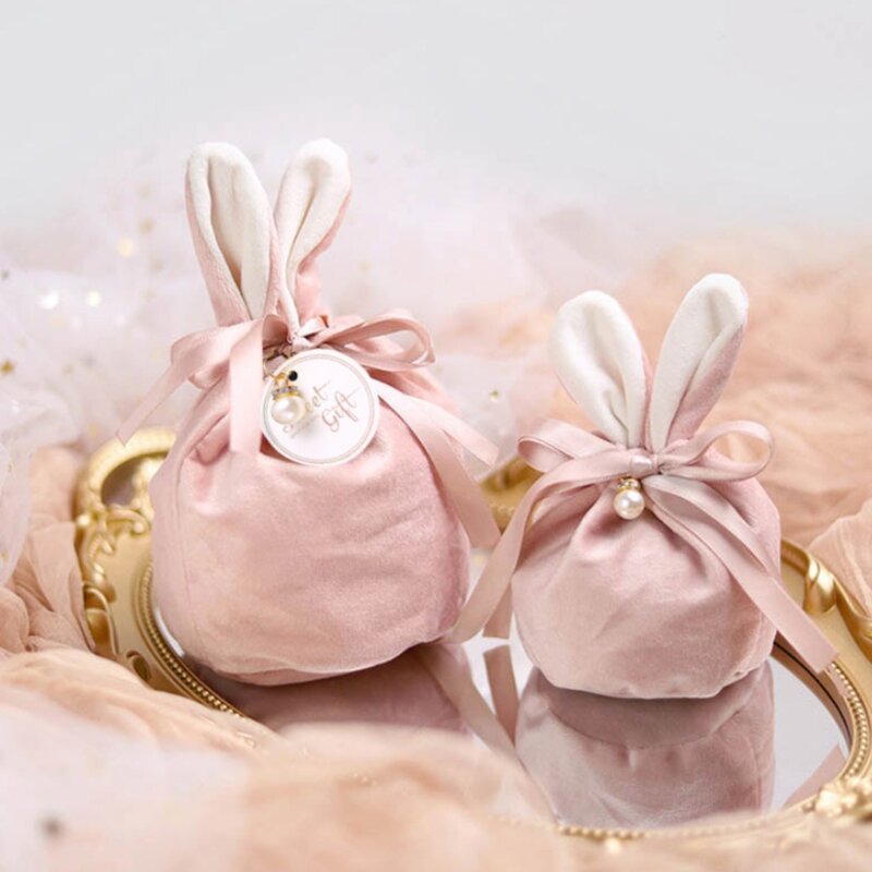 Kreative Ostern Kaninchen Hasen ohren Samt Süßigkeiten Tasche Band Bowknot Schmuck Beutel Eierkorb Lagerung Tote Cookie Container