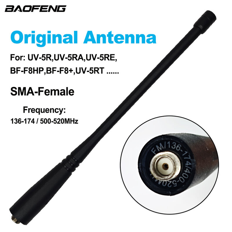 BAOFENG Walkie Talkie UV-5R Antenna originale SMA-femmina 136-174/400-520MHz compatibile con BF-F8HP BF-F8 + UV-5RT radio bidirezionali