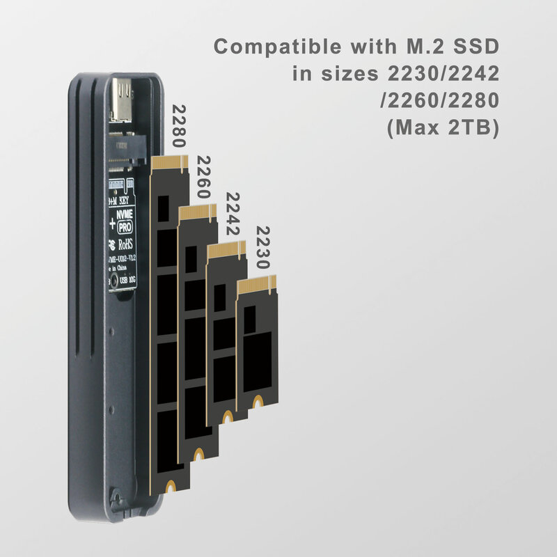 M.2 NVMe/SATA NGFF SSD Enclosure Adapter,USB 3.2 Gen2 10Gbps Case for PCIe M2,Boitier Externe,Aluminum External Reader,UASP Trim