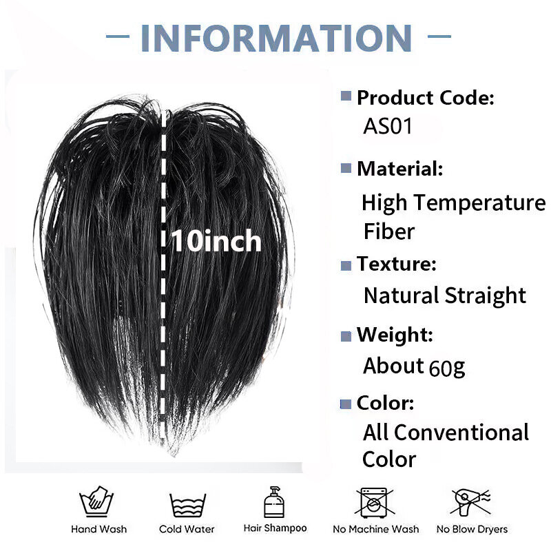 Chignon reto sintético para mulheres, extensões de cabelo com grampo, pão bagunçado, garra de pão, cabelo falso, crocante