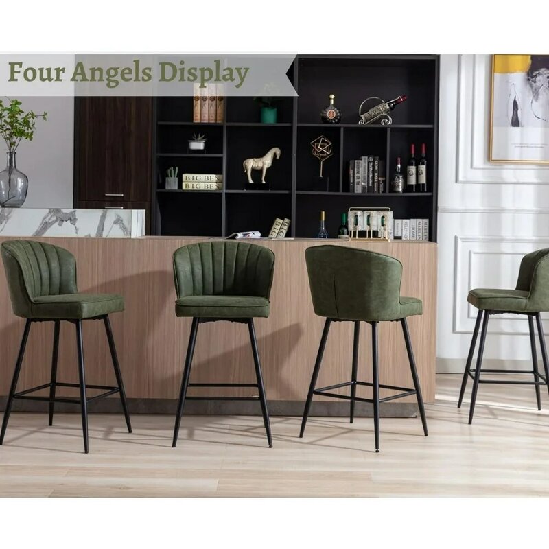 EALSON-Taburetes de Bar de altura de mostrador, Juego de 2 sillas de Bar modernas con respaldo, taburetes tapizados de cuero con reposapiés de Metal, cómodos