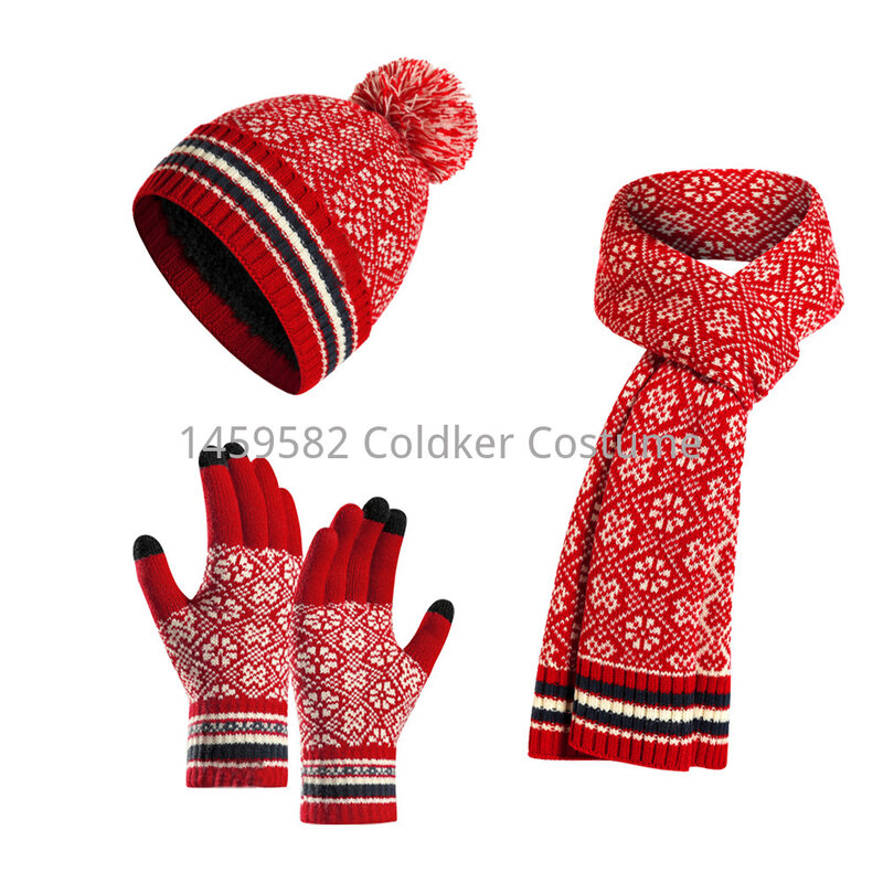Зимняя шапка шарф перчатки Комплект Женская теплая вязаная шапка перчатки для сенсорного экрана длинный шарф комплект мягкие перчатки и шарфы для сенсорного экрана