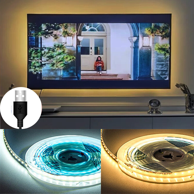 แถบไฟ LED USB 5V LED สีขาว2835หลอด LED สำหรับทีวีไฟแบ็คไลท์มีความยืดหยุ่นสำหรับตกแต่งตกแต่งห้องนั่งเล่นบ้านแสงไฟ