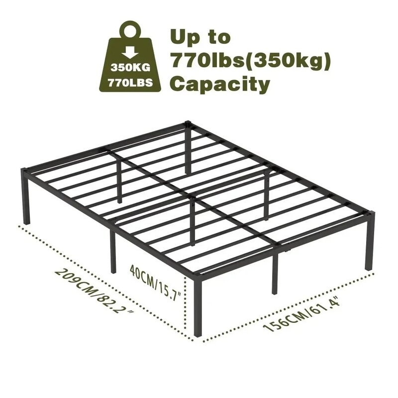 Rangka tempat tidur ukuran Queen, rangka tempat tidur tinggi Foundation dengan penyimpanan di bawah tempat tidur, rangka tempat tidur logam Queen 16 inci