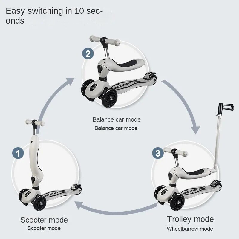 Scooter infantil 3-em 1 com anel de segurança, bebê menino e menina, pode sentar, andar, deslizar e empurrar, 1, 2, 3, 6, 12 anos de idade