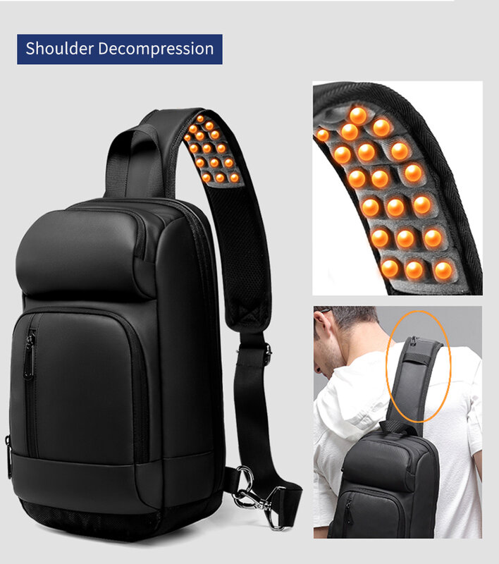 Ozuko-Saco de Ombro Masculino Carregamento USB, Mensageiro Impermeável Masculino Crossbody Bags, Viagem Curta, 9.7 iPad Sling Bag, Alta Qualidade