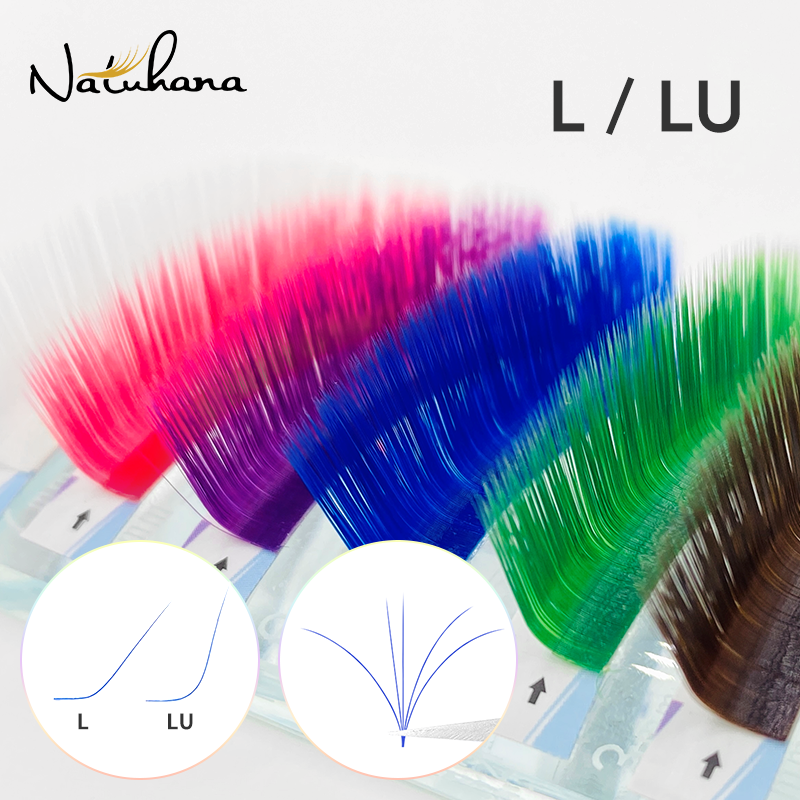 NATUHANA Easy Fan Lashes Colored L/LU(M) Curl  False Eyelash Extension Individual  Auto Fan Color Mink Eyelashes L Shaped Makeup