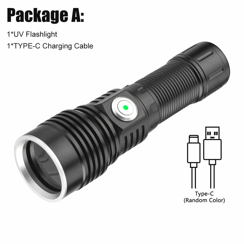 20W UV Flashlight Type-C Rechargeable Portable Waterproof UV Light Torch Flashlight 2024