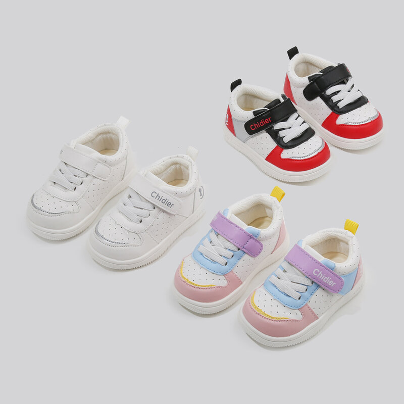 Sapatos de couro de microfibra para bebês e meninas, borracha, antiderrapante, fundo macio, tábua