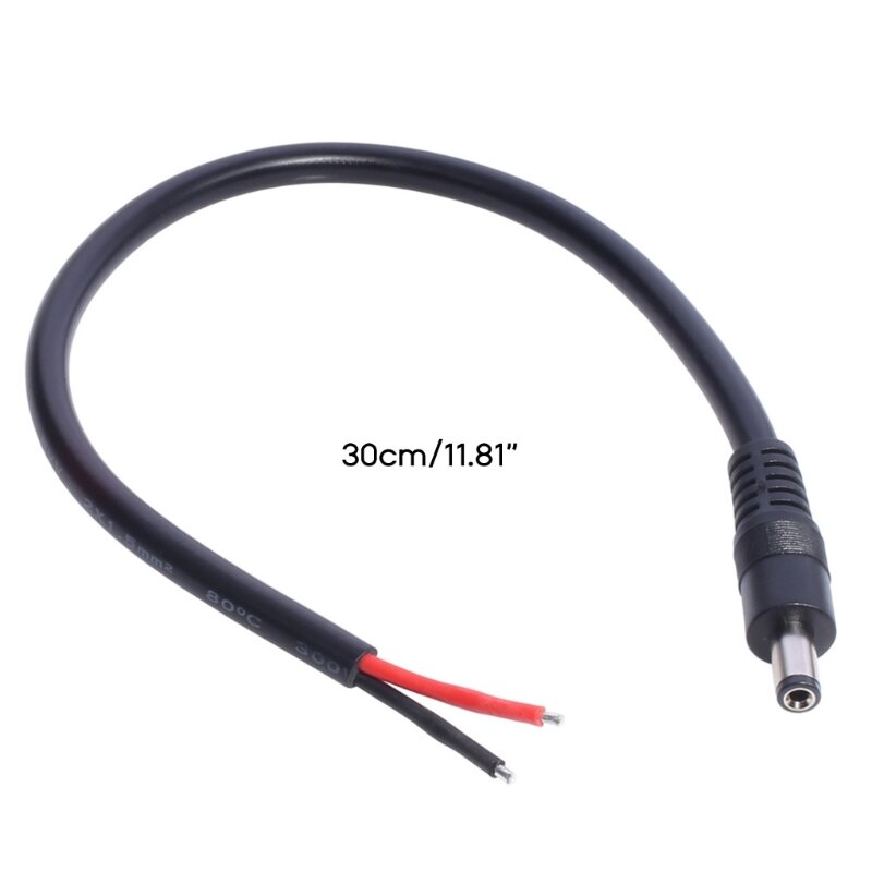 Cable alimentación en DC5521 5x30cm, 14AWG, cable desnudo macho 5,5mm 2,1mm