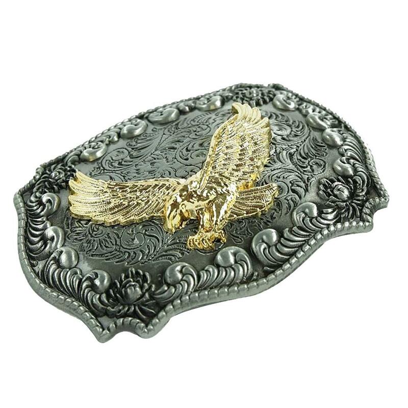 Cowboy Style Shaped Gold Belt Buckle with Antique Engraved Embossed
