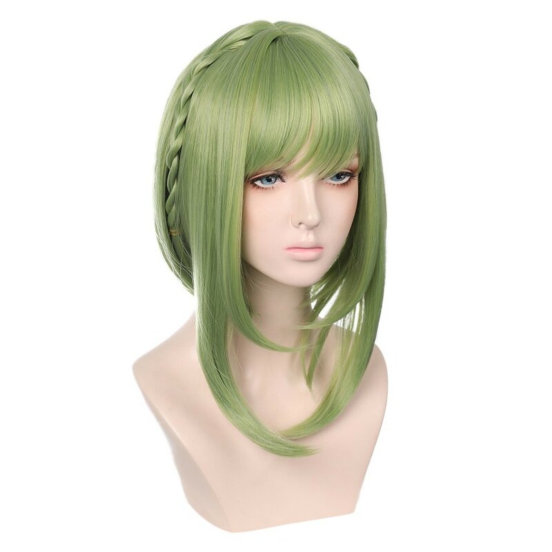 Wig Cosplay Anime topi rambut Cosplay kepang rambut palsu sintetis untuk panggung pertunjukan pesta peran bermain Wig Microroll hijau