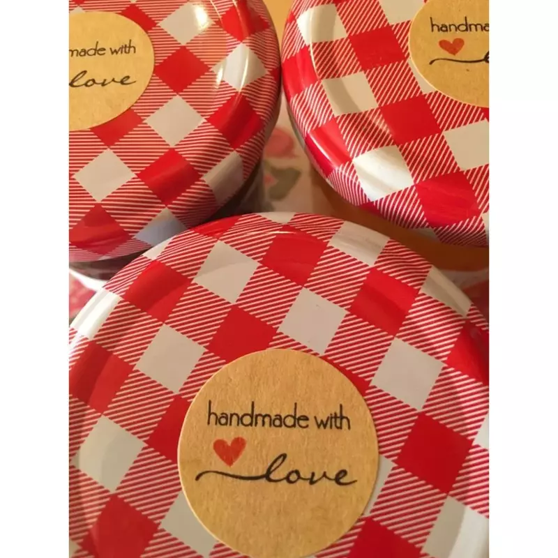 500 sztuk 1.5 Cal DIY Hand Made Handmade z miłością etykiety naklejki ślubne samoprzylepna naklejka Kraft okrągłe etykiety cena hurtowa
