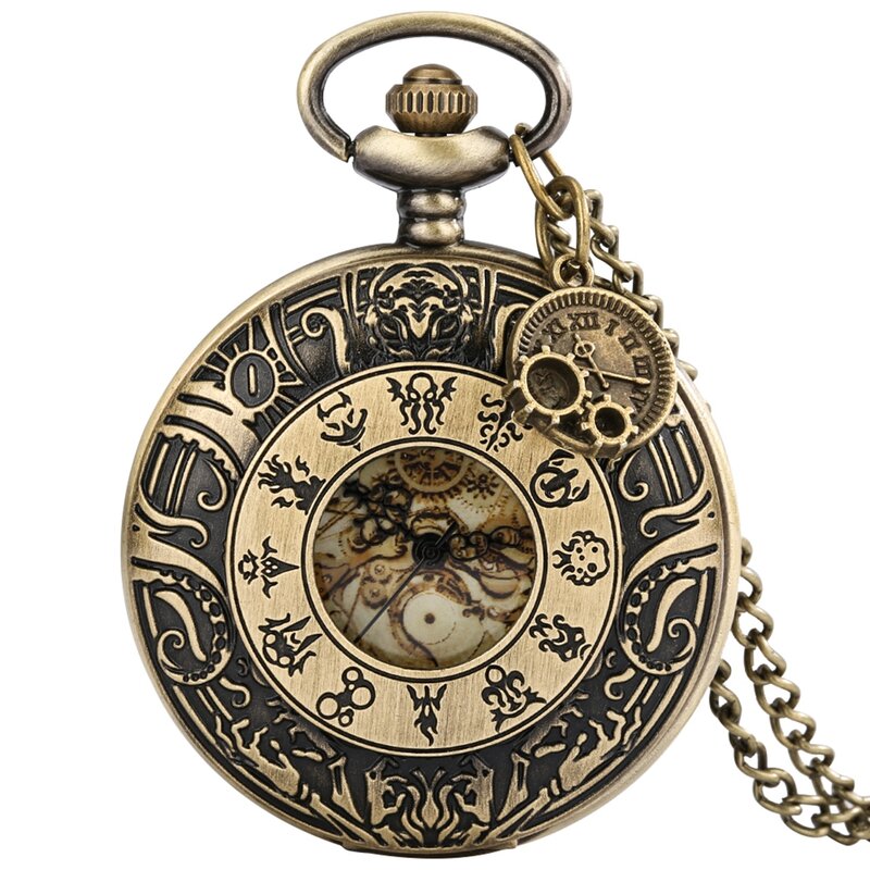 Reloj de bolsillo de cuarzo con diseño analógico, pulsera con números arábigos Steampunk, cadena de suéter, colgante, accesorio de engranaje
