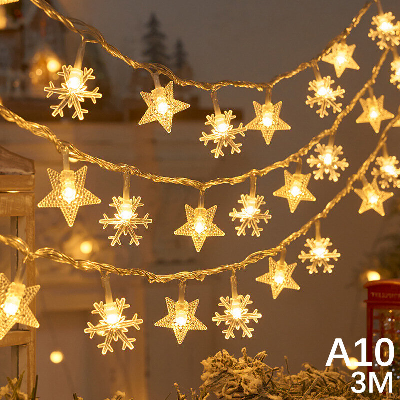 1 szt. Gwiazdki na choinkę światła girlanda żarówkowa LED Banner świąteczna dekoracja 2023 do domu Navidad ozdoba na choinkę wisiorek bajkowe oświetlenie