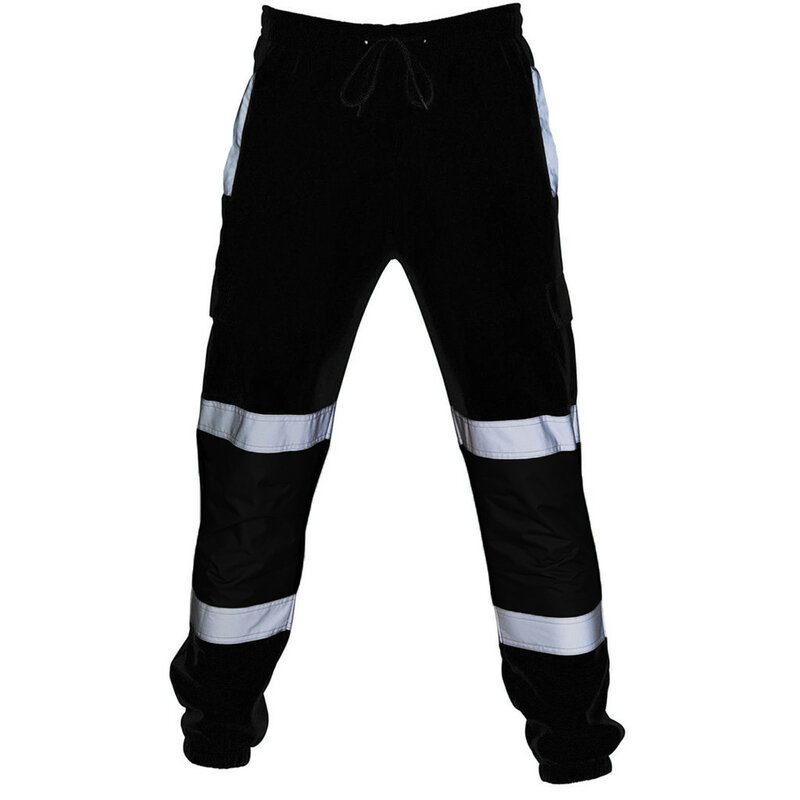 Mens Work Joggers Patchwork Workwear Uniform Bottoms Safety Sweat Pants Striped Reflective Pants Loose Mens Jogging Trousers