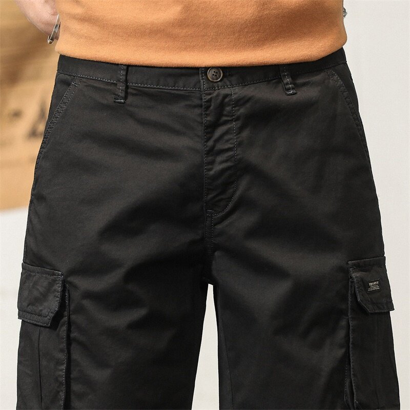 2023 Summer New Men Cargo Shorts Cotton Loose Solid Casual Straight Fashion Outdoor Sports Gym Jogger Short Cargo Pants For Men