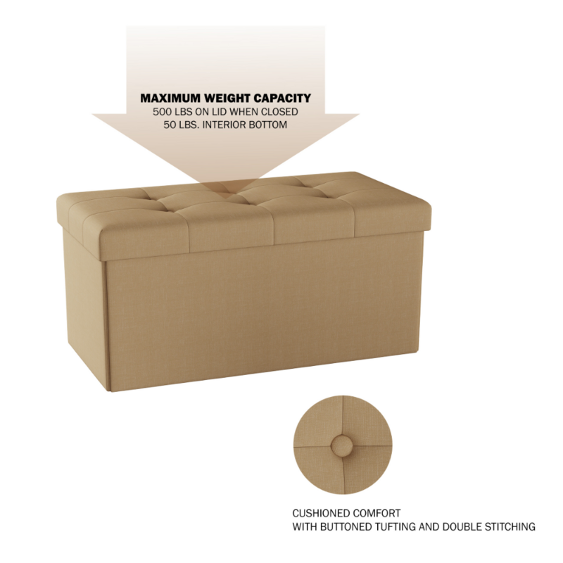 Rectangular Foldable Storage Bench Ottoman, Beige Bench  Furniture Space Saving Furniture Sofa Ottoman Seat Storage Box